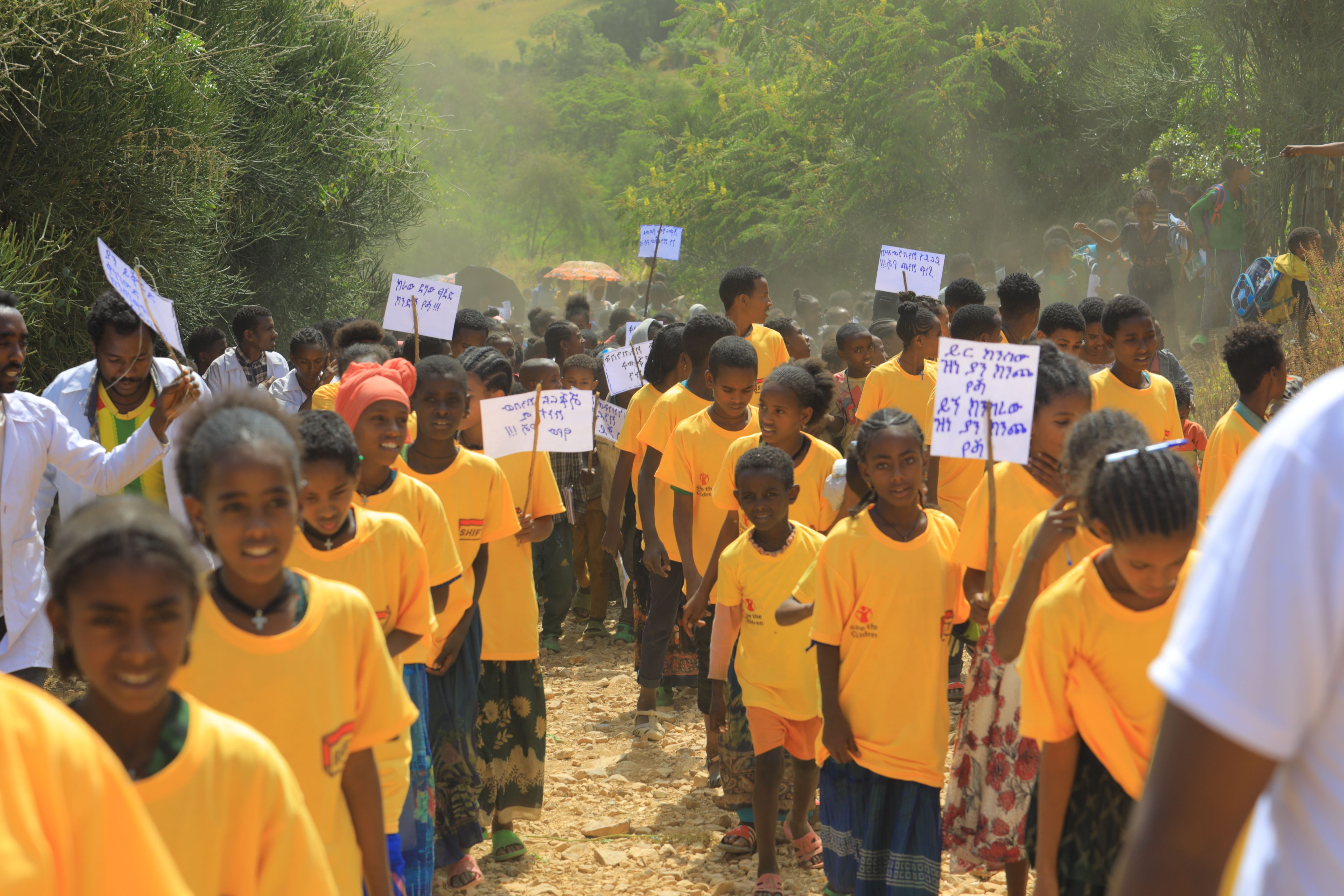 Children marching for the right to education in Ethiopia. 